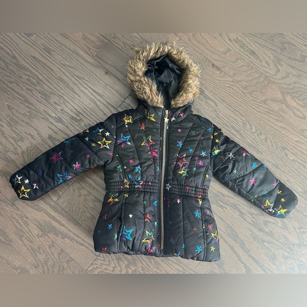 S Rothschild & Co Toddler Quilted Puffer Coat jacket Black Size 4t rainbow